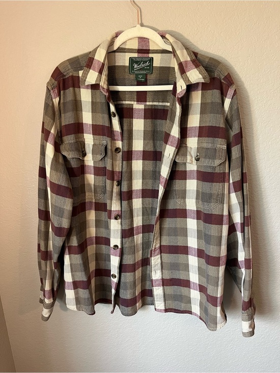 Woolrich Other - Woolrich Mens M Herringbone Plaid Flannel Shirt Burgundy Gray Heritage Outdoor